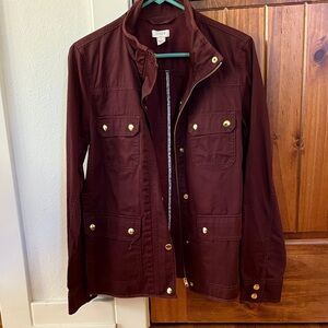 J. Crew Burgundy Utility Jacket with Gold Buttons M